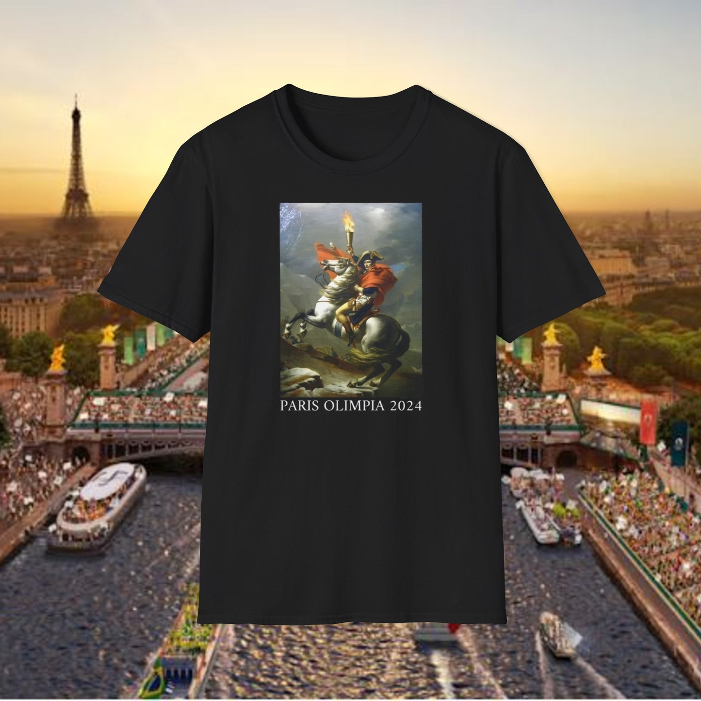Paris Olympics 2024 T-Shirt: Napoleon Crosses the Alps with Olympic Torch