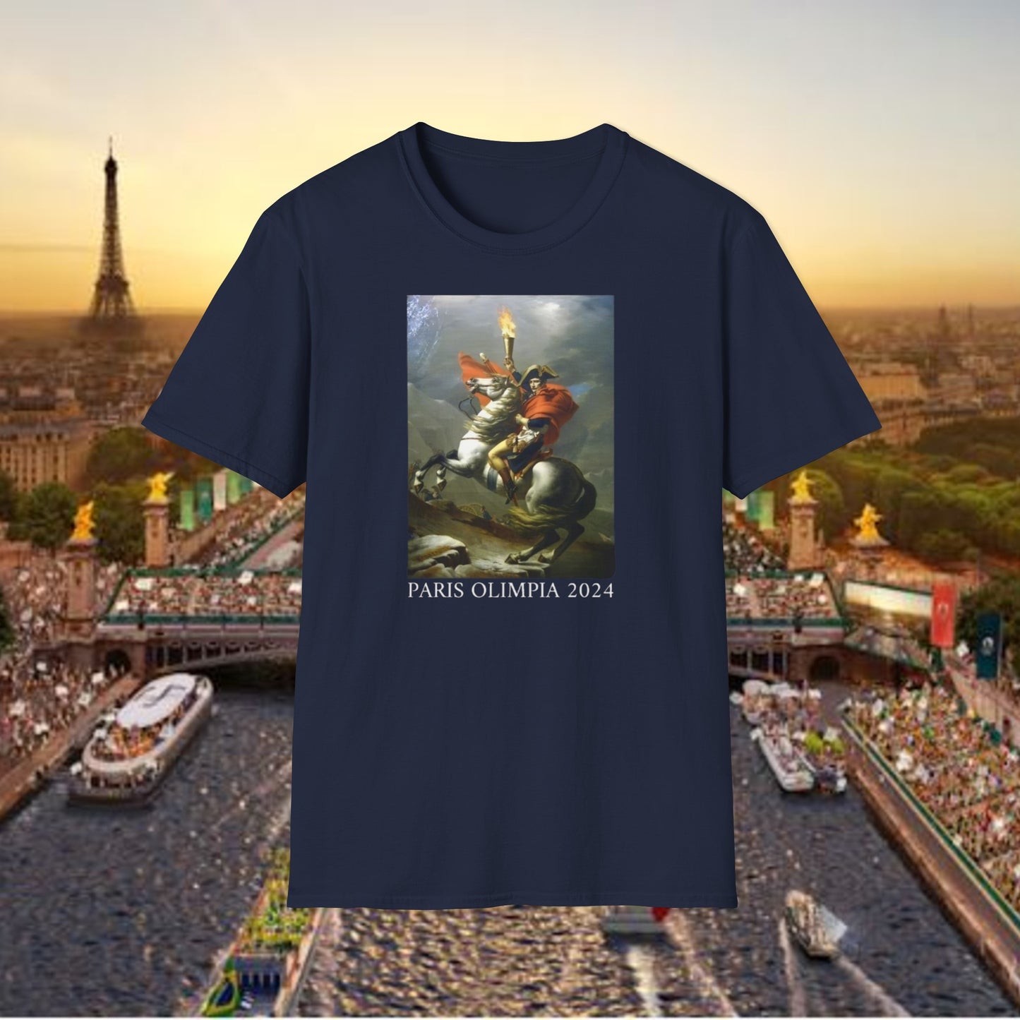 Paris Olympics 2024 T-Shirt: Napoleon Crosses the Alps with Olympic Torch