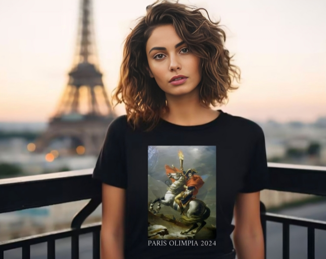 Paris Olympics 2024 T-Shirt: Napoleon Crosses the Alps with Olympic Torch